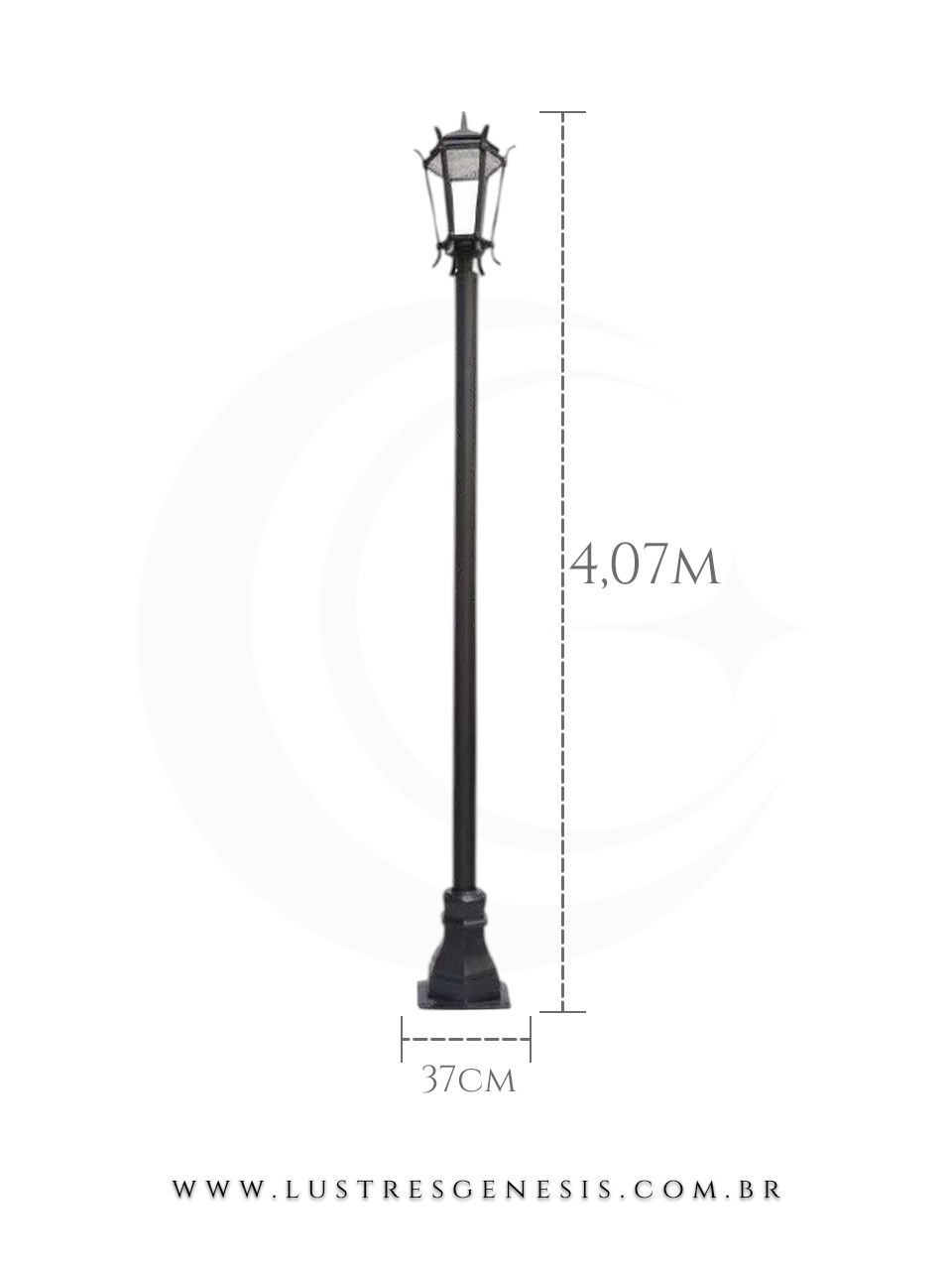 Poste de Jardim Colonial 4,07m Alum&iacute;nio Fundido com Suporte para Placa Ilumina&ccedil;&atilde;o externa fachada, jardim e &aacute;rea gourmet